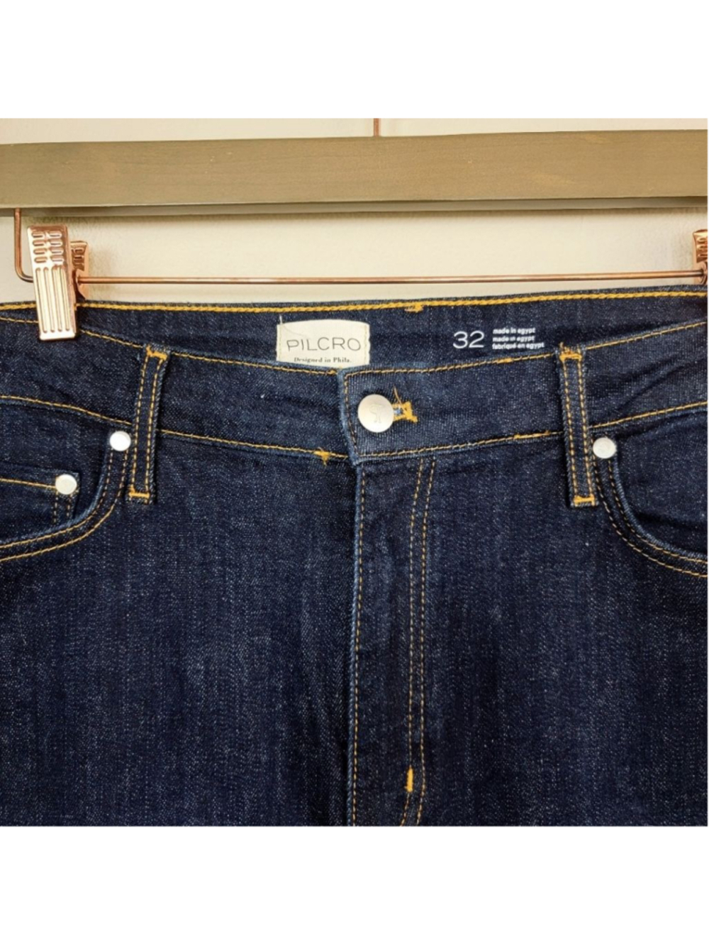 Pilcro 32 Scotty Wide Straight Leg Jeans Dark Rinse Wash High Cuff Tall Raw Hem - Picture 5 of 10